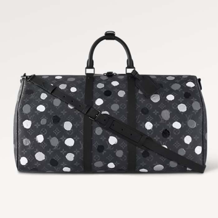 Louis Vuitton Unisex LV x YK Bandoulière Keepall 55 Monogram Eclipse Coated Canvas 3D Painted Dots Print