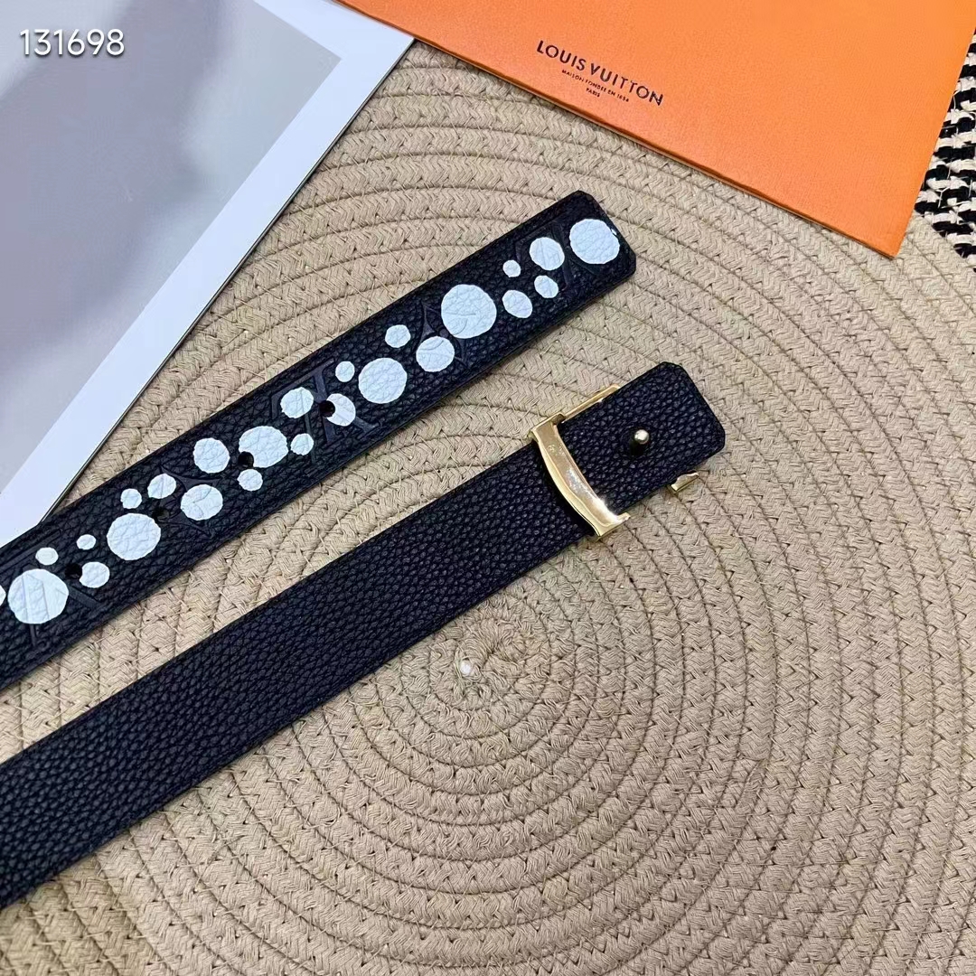 Louis Vuitton Unisex LV x YK LV Initiales 30 MM Reversible Infinity Dots Belt Black Leather (10)