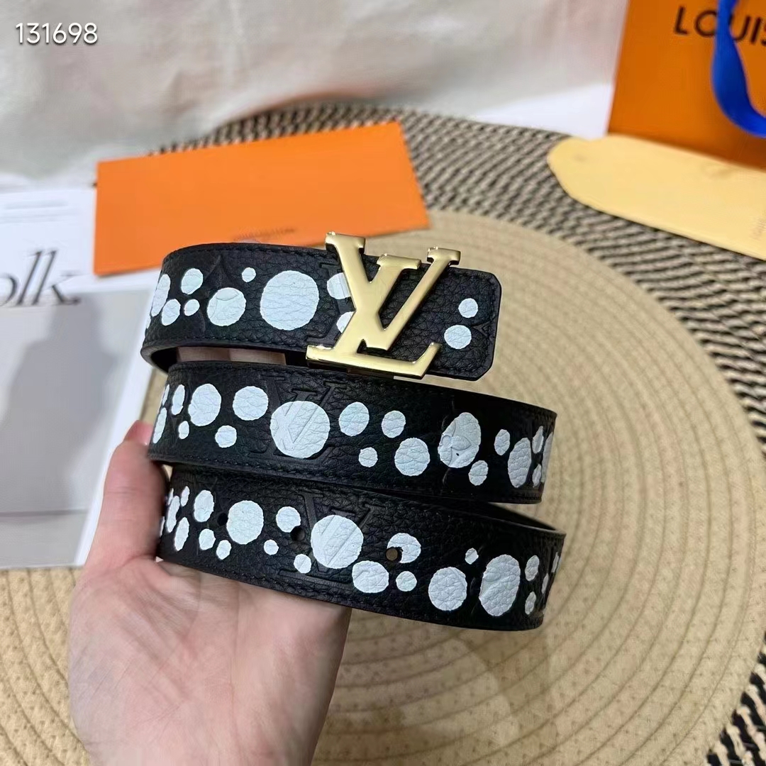 Louis Vuitton Unisex LV x YK LV Initiales 30 MM Reversible Infinity Dots Belt Black Leather (2)