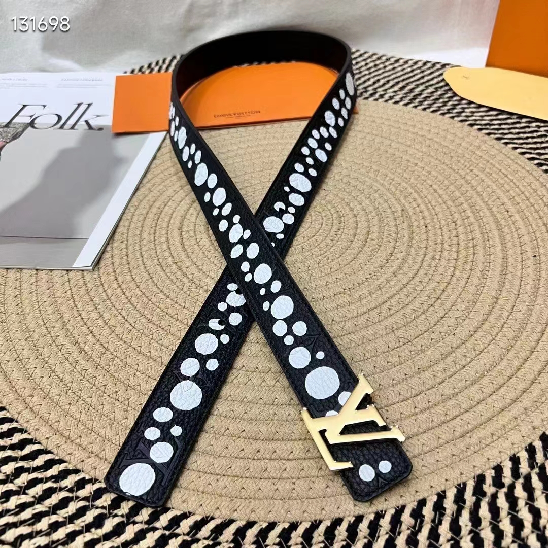Louis Vuitton Unisex LV x YK LV Initiales 30 MM Reversible Infinity Dots Belt Black Leather (8)