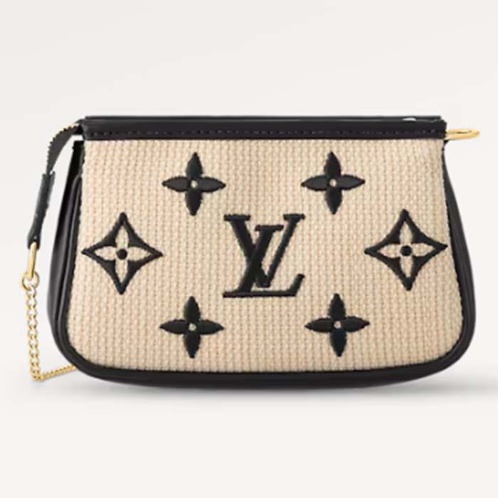 Louis Vuitton Mini Pochette Accessoires Black in Lotus Cotton with