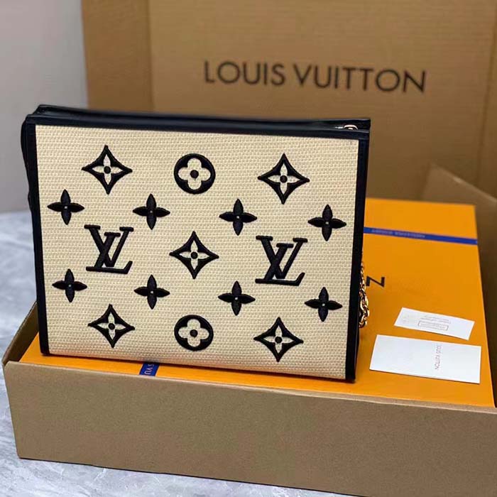 Louis Vuitton Unisex Toiletry Pouch On Chain Black Lotus Cotton Cowhide Leather (4)