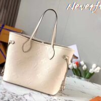 Louis Vuitton Women LV Neverfull MM Carryall Tote Crème Beige Embossed Grained Cowhide (7)