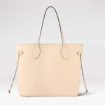 Louis Vuitton Women LV Neverfull MM Carryall Tote Crème Beige Embossed Grained Cowhide