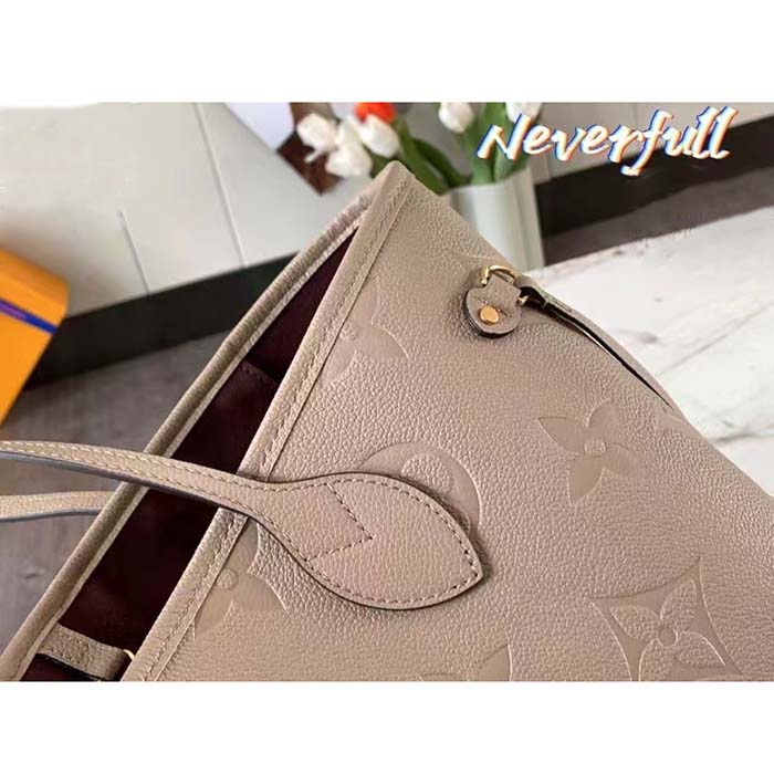 Louis Vuitton Women LV Neverfull MM Carryall Tote Tourterelle Gray Embossed Grained Cowhide (10)