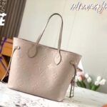 Louis Vuitton Women LV Neverfull MM Carryall Tote Tourterelle Gray Embossed Grained Cowhide - Image 3