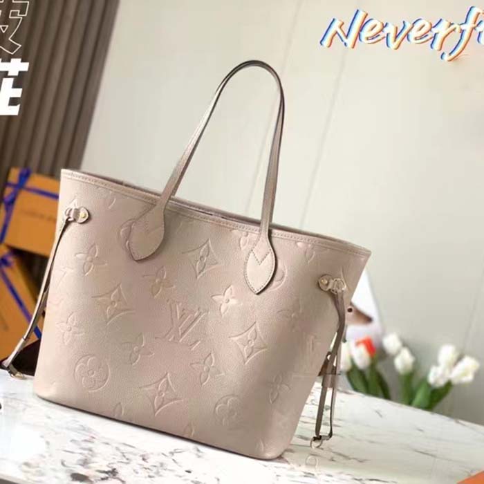 Louis Vuitton Women LV Neverfull MM Carryall Tote Tourterelle Gray Embossed Grained Cowhide (2)