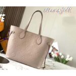 Louis Vuitton Women LV Neverfull MM Carryall Tote Tourterelle Gray Embossed Grained Cowhide - Image 4