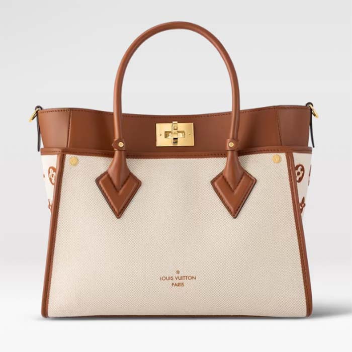 Louis Vuitton Women LV On My Side MM Tan Canvas Smooth Cowhide Leather