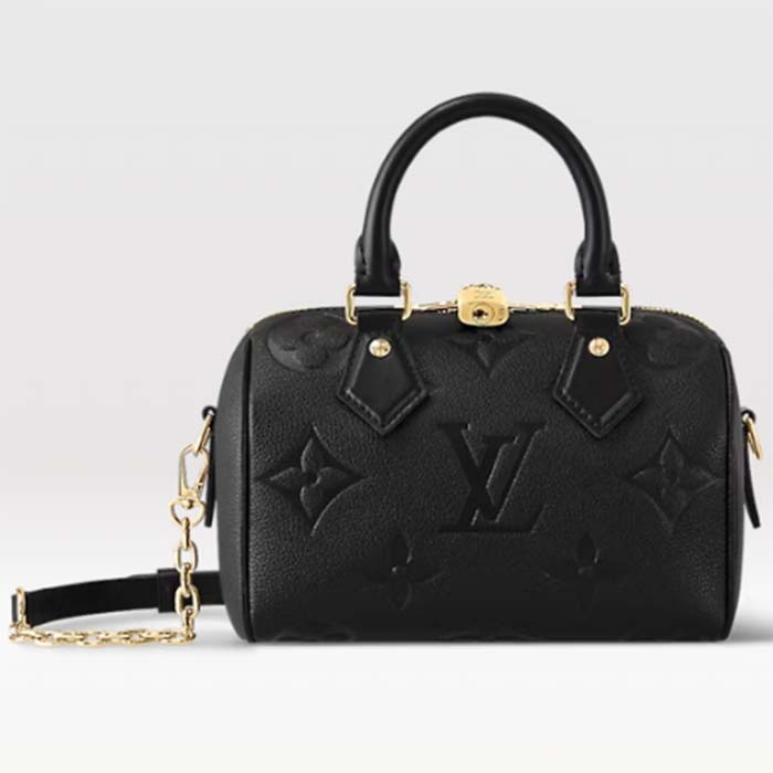 Louis Vuitton Women LV Speedy Bandoulière 20 Black Embossed Grained Cowhide Leather