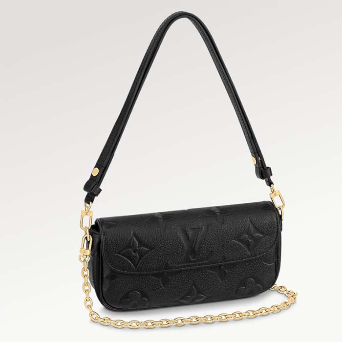 Louis Vuitton Women LV Wallet On Chain Ivy Black Monogram Embossed Supple Grained Cowhide Leather