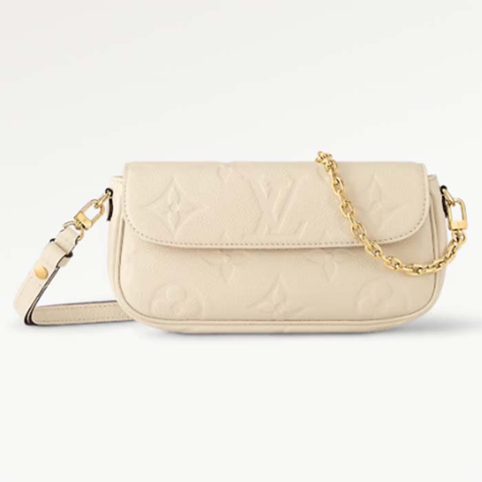 Louis Vuitton Women LV Wallet On Chain Ivy Cream Monogram Embossed Supple Grained Cowhide Leather