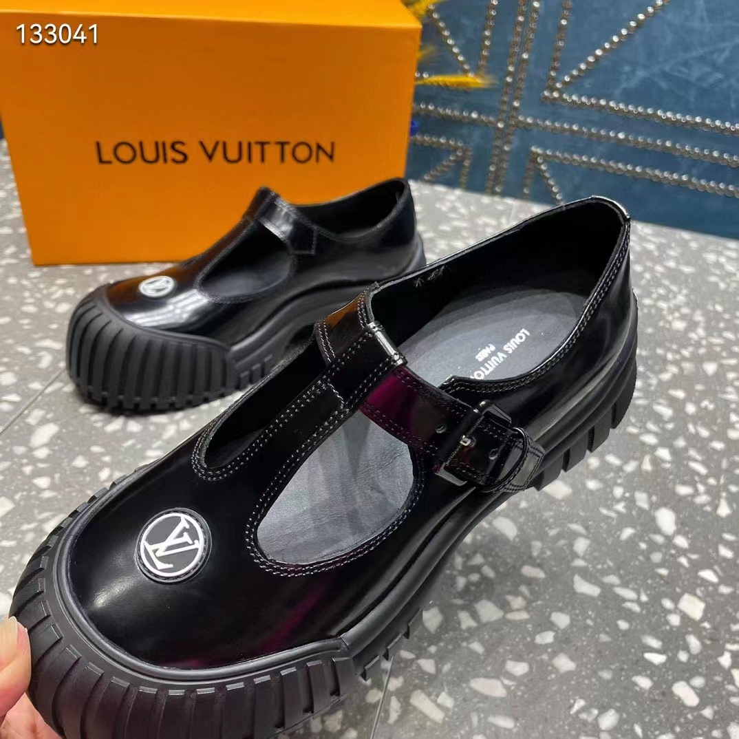 Louis Vuitton Women Ruby Flat Mary Jane Black Calf Leather Rubber LV Circle Signature (10)
