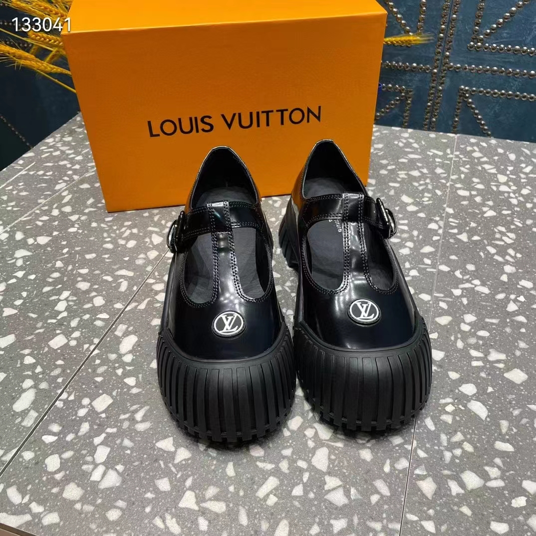 Louis Vuitton Women Ruby Flat Mary Jane Black Calf Leather Rubber LV Circle Signature (11)