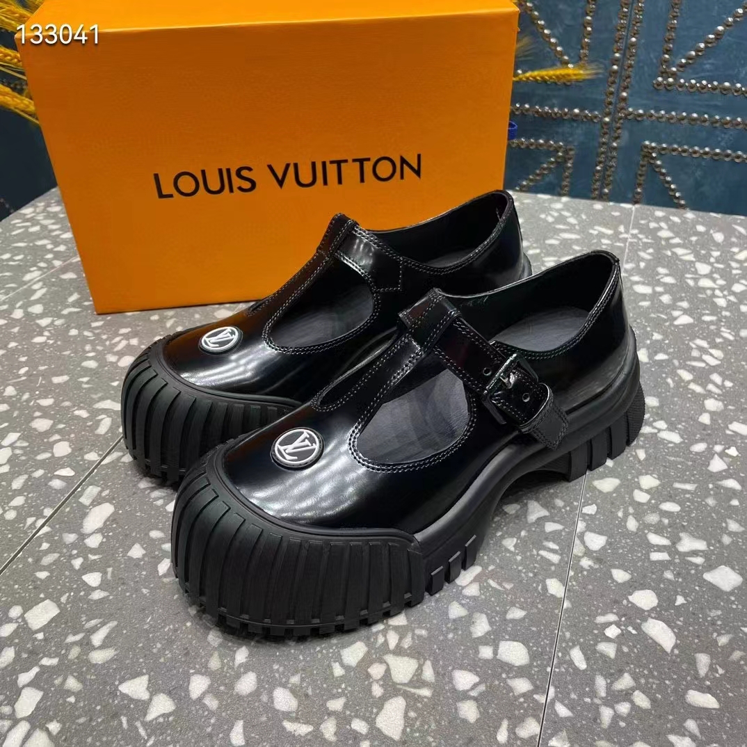 Louis Vuitton Women Ruby Flat Mary Jane Black Calf Leather Rubber LV Circle Signature (2)