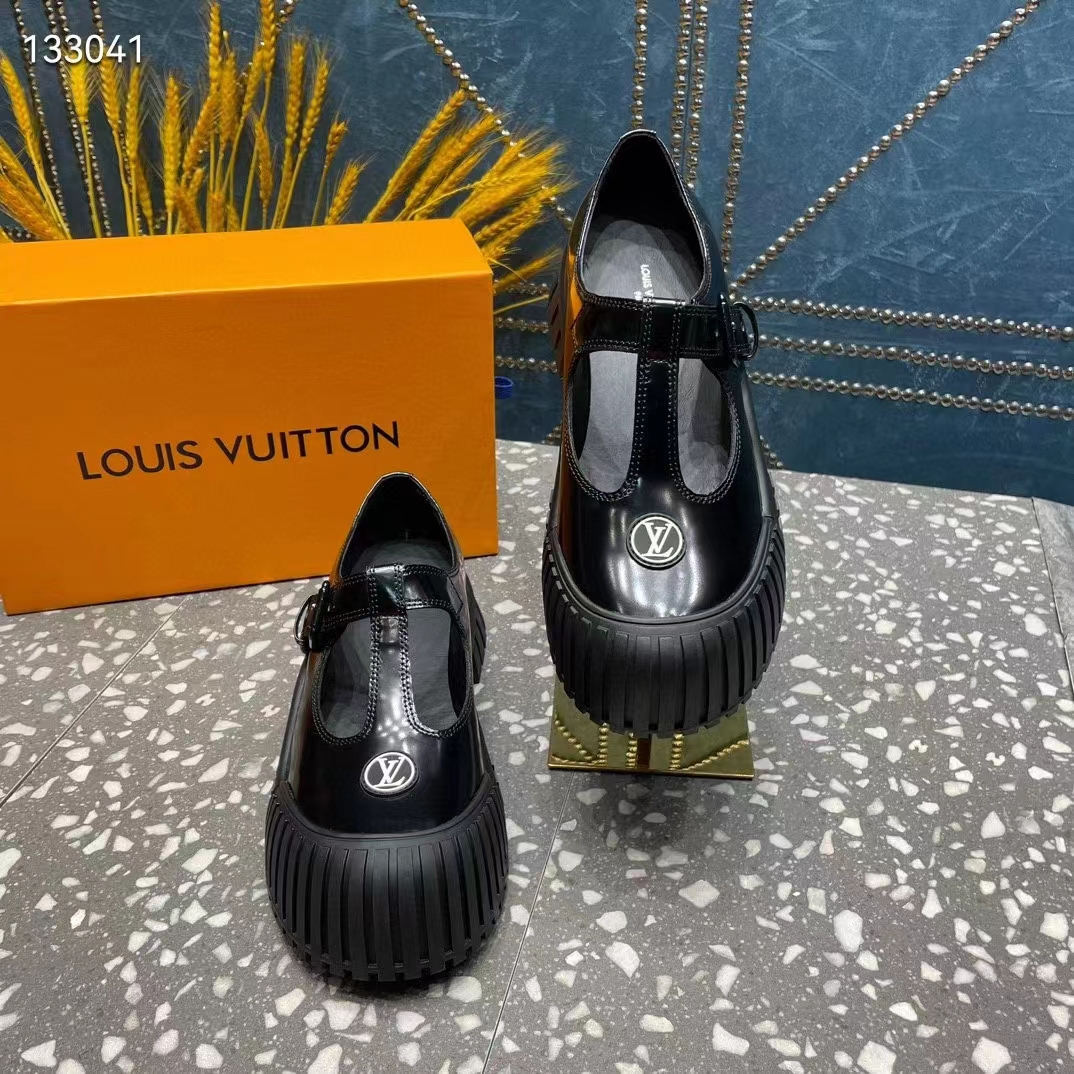 Louis Vuitton Women Ruby Flat Mary Jane Black Calf Leather Rubber LV Circle Signature (4)