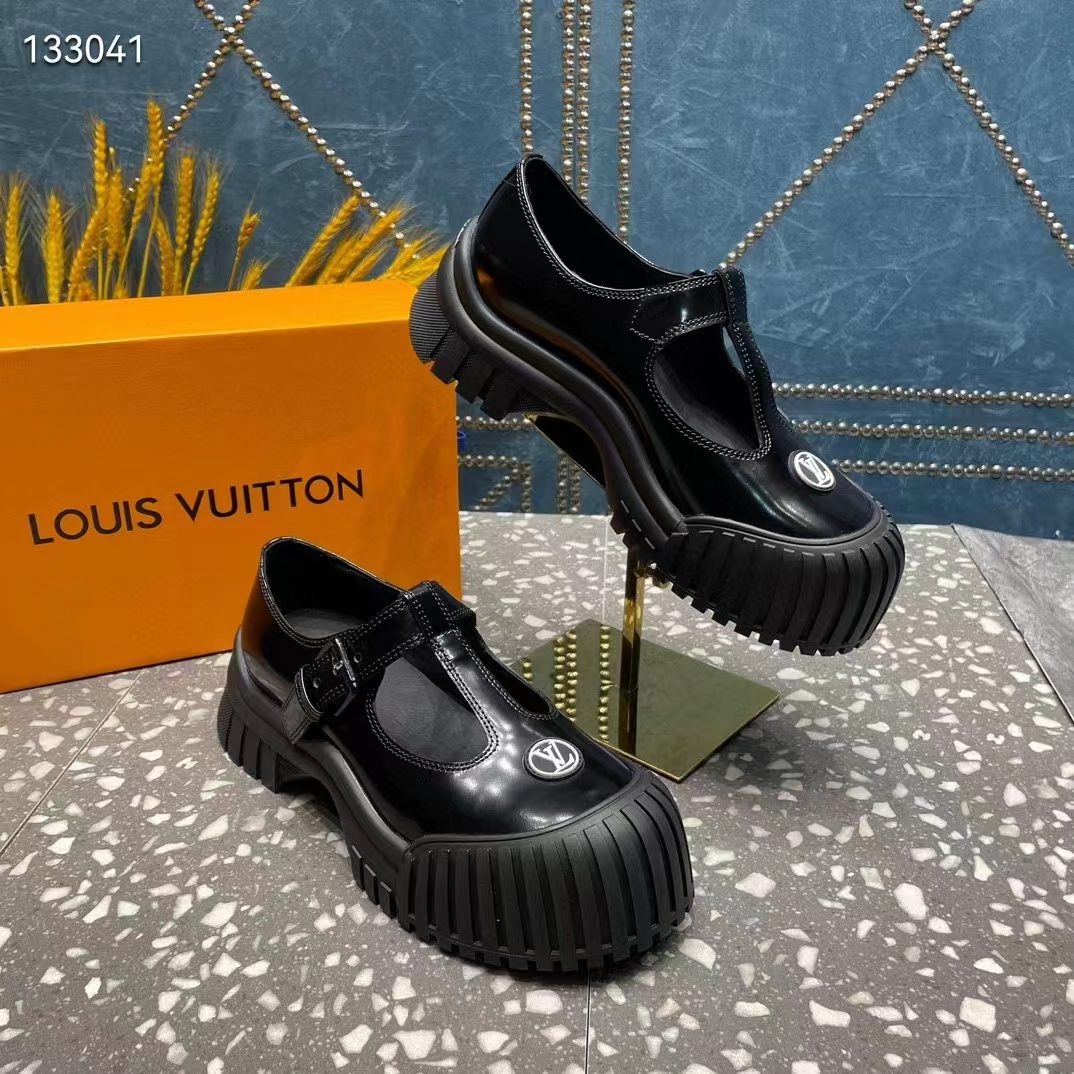Louis Vuitton Women Ruby Flat Mary Jane Black Calf Leather Rubber LV Circle Signature (6)