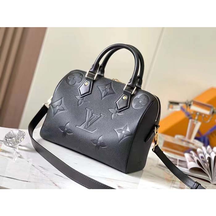 Louis Vuitton Women Speedy Bandoulière 25 Handbag Black Embossed Supple Grained Cowhide Leather (11)