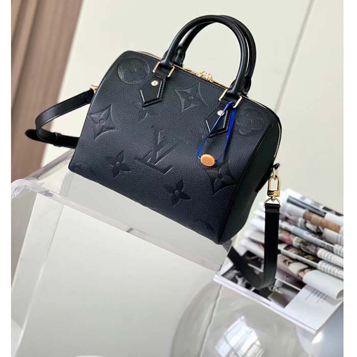 Louis Vuitton Women Speedy Bandoulière 25 Handbag Black Embossed Supple Grained Cowhide Leather (6)