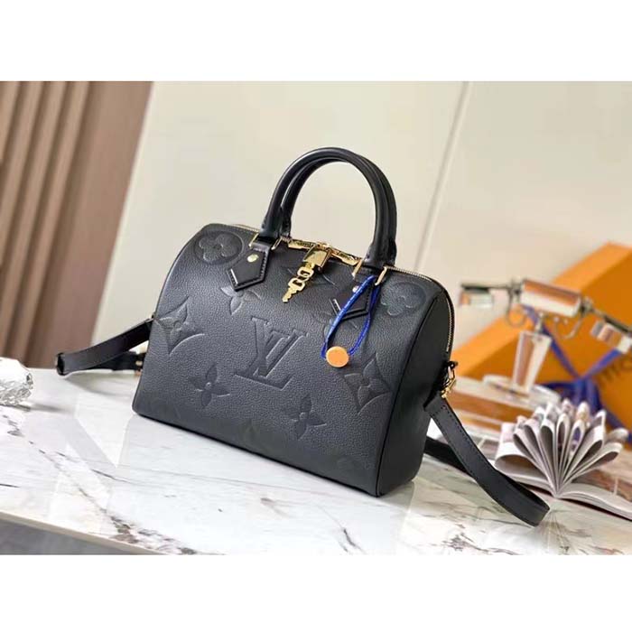 Louis Vuitton Women Speedy Bandoulière 25 Handbag Black Embossed Supple Grained Cowhide Leather (7)