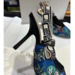 Dior CD Women J'Adior Slingback Pump Cobalt Blue Multicolor Embroidered Cotton Toile De Jouy Voyage - Image 8