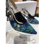 Dior CD Women J'Adior Slingback Pump Cobalt Blue Multicolor Embroidered Cotton Toile De Jouy Voyage - Image 6