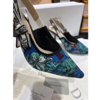 Dior CD Women J’Adior Slingback Pump Cobalt Blue Multicolor Embroidered Cotton Toile De Jouy Voyage (6)