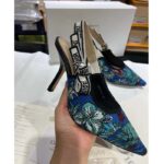 Dior CD Women J'Adior Slingback Pump Cobalt Blue Multicolor Embroidered Cotton Toile De Jouy Voyage - Image 3