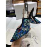 Dior CD Women J'Adior Slingback Pump Cobalt Blue Multicolor Embroidered Cotton Toile De Jouy Voyage - Image 5