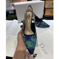 Dior CD Women J’Adior Slingback Pump Cobalt Blue Multicolor Embroidered Cotton Toile De Jouy Voyage (6)