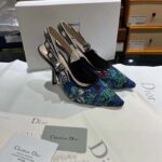 Dior CD Women J'Adior Slingback Pump Cobalt Blue Multicolor Embroidered Cotton Toile De Jouy Voyage - Image 2