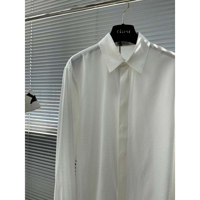 Dior Men CD Diamond Shirt White Silk-Blend Jacquard All-Over Shirttail Hem Viscose Silk (1)