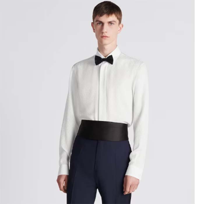 Dior Men CD Diamond Shirt White Silk-Blend Jacquard All-Over Shirttail Hem Viscose Silk (11)
