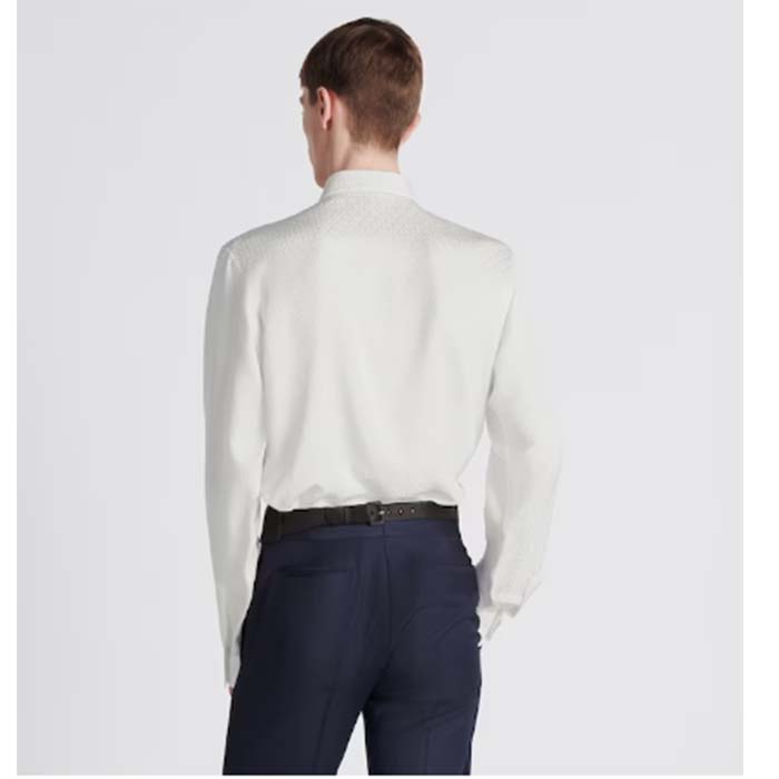 Dior Men CD Diamond Shirt White Silk-Blend Jacquard All-Over Shirttail Hem Viscose Silk (12)