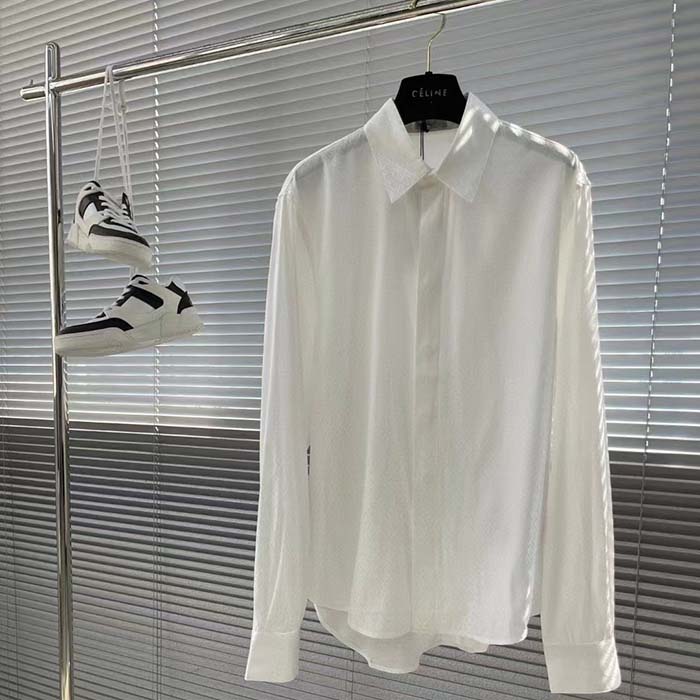 Dior Men CD Diamond Shirt White Silk-Blend Jacquard All-Over Shirttail Hem Viscose Silk (2)