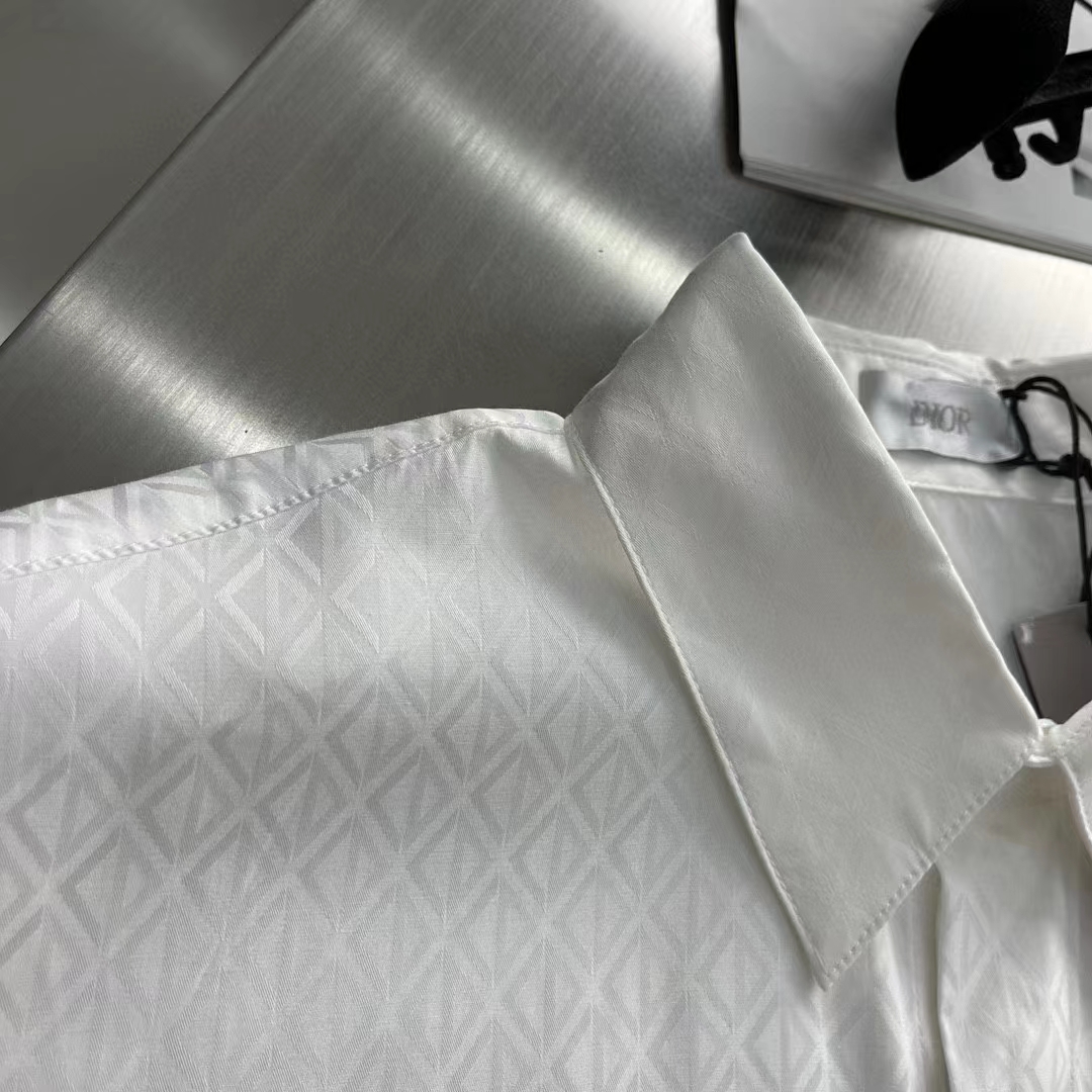 Dior Men CD Diamond Shirt White Silk-Blend Jacquard All-Over Shirttail Hem Viscose Silk (4)