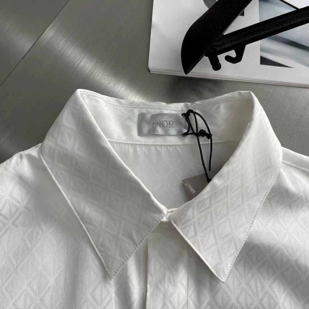 Dior Men CD Diamond Shirt White Silk-Blend Jacquard All-Over Shirttail Hem Viscose Silk (7)