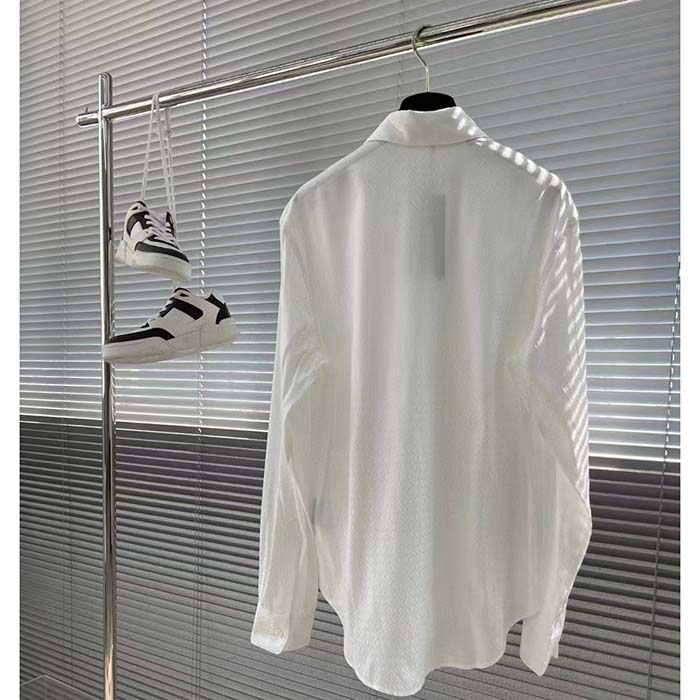 Dior Men CD Diamond Shirt White Silk-Blend Jacquard All-Over Shirttail Hem Viscose Silk (9)