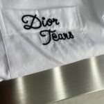 Dior Men CD Diamond Tears Short-Sleeved Shirt White Cotton Piqué Cotton Straight Hem Side Vents – Image 6
