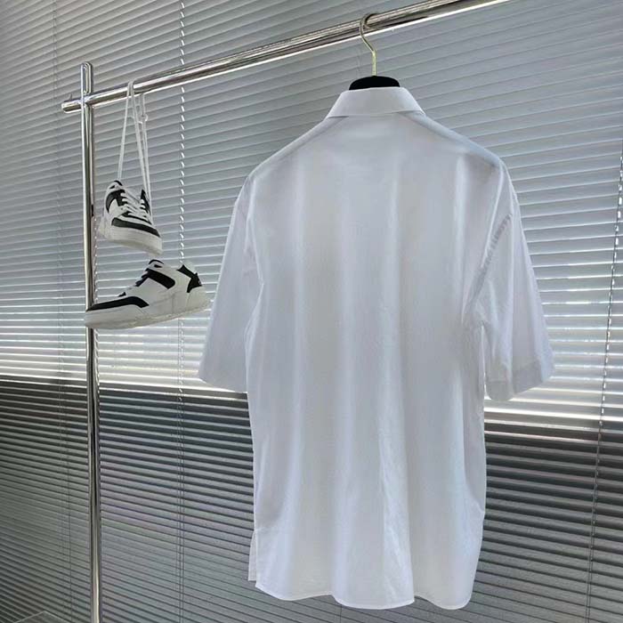 Dior Men CD Diamond Tears Short-Sleeved Shirt White Cotton Piqué Cotton Straight Hem Side Vents (11)