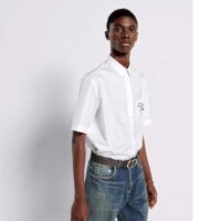 Dior Men CD Diamond Tears Short-Sleeved Shirt White Cotton Piqué Cotton Straight Hem Side Vents (1)