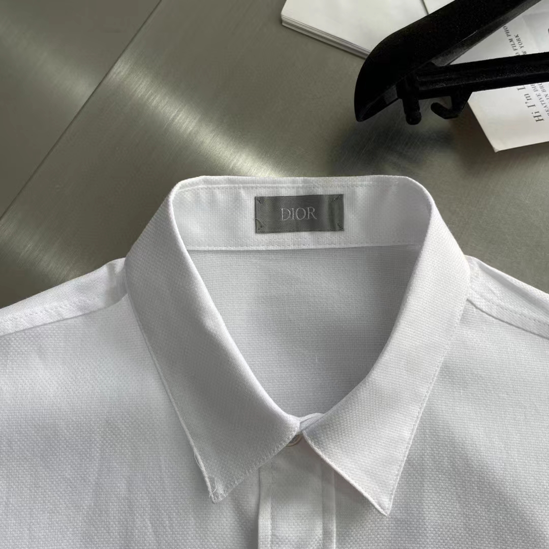 Dior Men CD Diamond Tears Short-Sleeved Shirt White Cotton Piqué Cotton Straight Hem Side Vents (4)