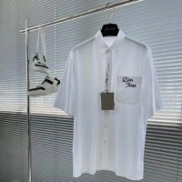 Dior Men CD Diamond Tears Short-Sleeved Shirt White Cotton Piqué Cotton Straight Hem Side Vents (1)