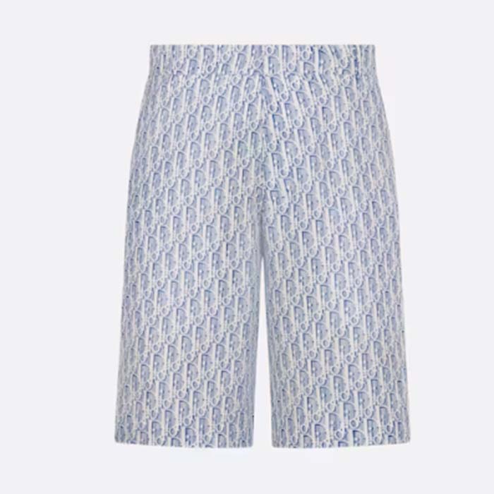 Dior Men CD Dior Oblique Bermuda Shorts Blue Striped Silk Twill