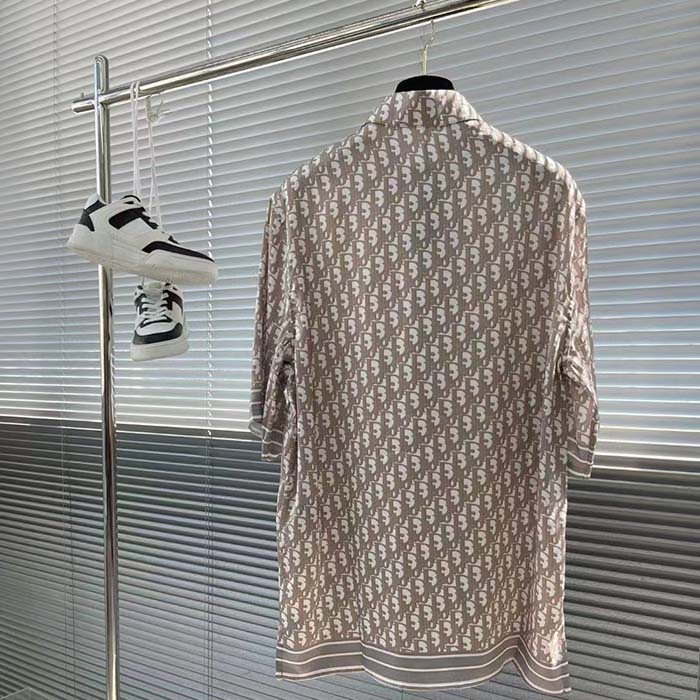 Dior Men CD Dior Oblique Short-Sleeved Shirt Beige Silk Twill (11)