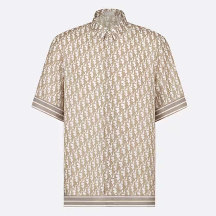 Dior Men CD Dior Oblique Short-Sleeved Shirt Beige Silk Twill