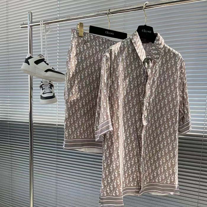Dior Men CD Dior Oblique Short-Sleeved Shirt Beige Silk Twill (9)