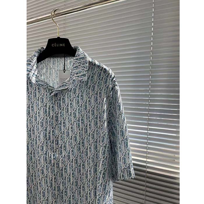 Dior Men CD Dior Oblique Short-Sleeved Shirt Blue Striped Silk Twill (8)