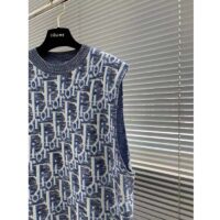 Dior Men CD Dior Oblique Sleeveless Sweater Blue Wool Jacquard Ribbed Round Neck Hem (3)