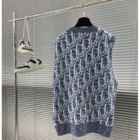 Dior Men CD Dior Oblique Sleeveless Sweater Blue Wool Jacquard Ribbed Round Neck Hem (3)
